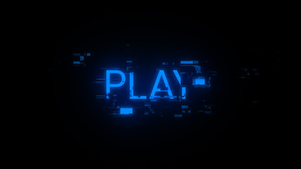 3D rendering play text with screen effects of technological glitches