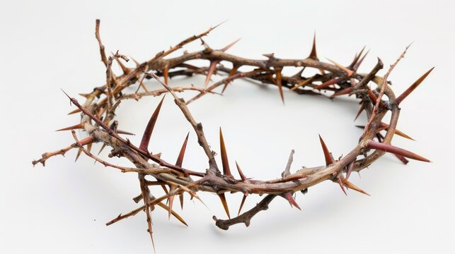 Crown of Thorns Symbolizing Christianity and Easter; Isolated Image of Sharp Thorns Forming a Crown