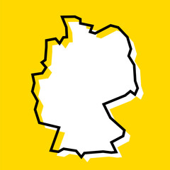 Germany country simplified map. White silhouette with thick black contour on yellow background. Simple vector icon - 766338924