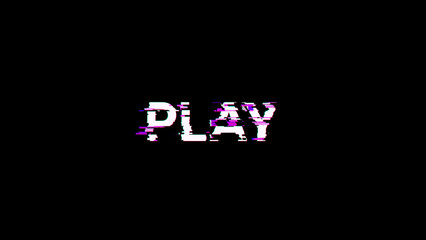 3D rendering play text with screen effects of technological glitches