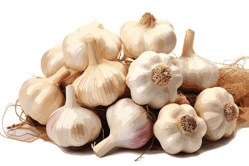 Five bulb of ripe garlic isolated on white background.