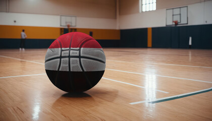 Yemen flag is featured on a basketball. Basketball championship concept.