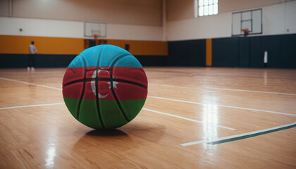 Azerbaijan flag is featured on a basketball. Basketball championship concept.