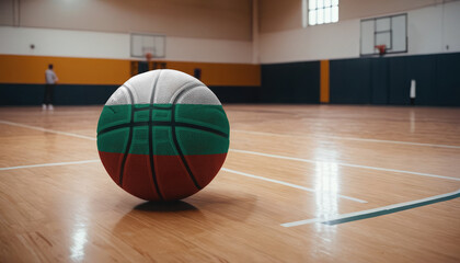 Bulgaria flag is featured on a basketball. Basketball championship concept.