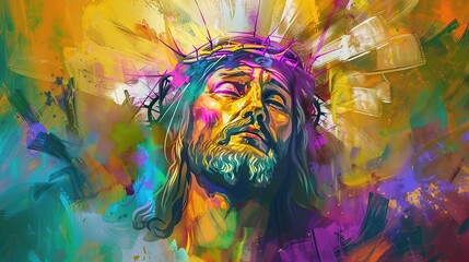 Jesus' face with colorful watercolor painting