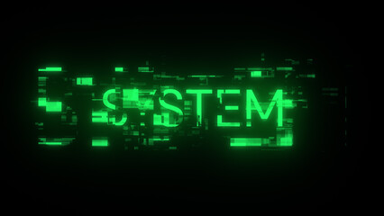 3D rendering system text with screen effects of technological glitches