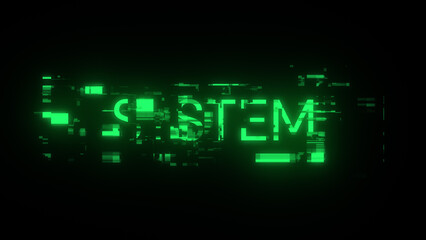3D rendering system text with screen effects of technological glitches