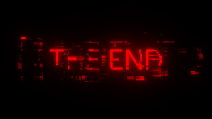 3D rendering the end text with screen effects of technological glitches