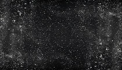 Dust texture. Grain overlay. Night stars. Galaxy stardust. White shiny glitter powder particles on dark black abstract background. - obrazy, fototapety, plakaty