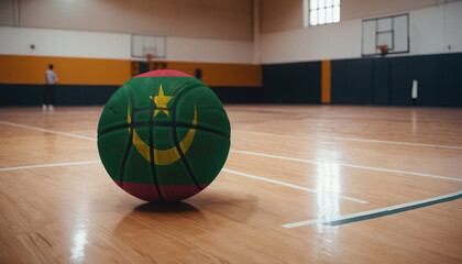 Mauritania flag is featured on a basketball. Basketball championship concept.