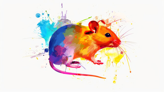  A white mouse with vibrant paint splashes on its base