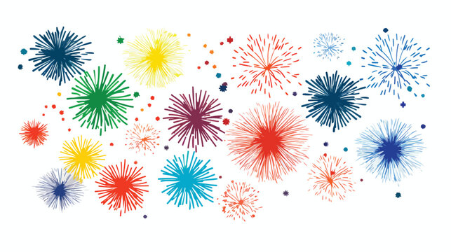Fireworks of Multiple Colors flat vector isolated on