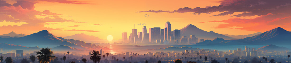 Los Angeles city, USA landscape cartoon stye