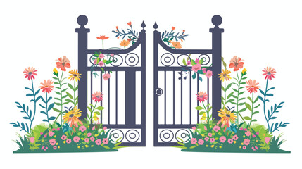 Floral Garden Gate flat vector isolated on white background
