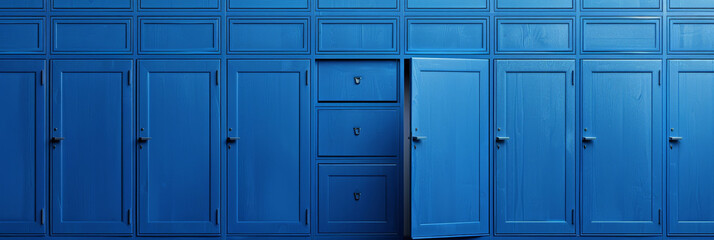 A wall of blue metal file cabinets, folder search