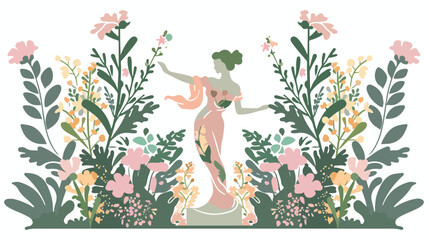 Floral Venus Statue flat vector isolated on white bac - obrazy, fototapety, plakaty