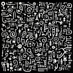 Repeat pattern of abstract line-based glyphs resembling an undecipherable script