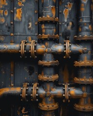 Industrial Metallic Tubes Wall, Steampunk Style