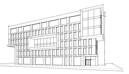 Modern office building concept 3d drawing