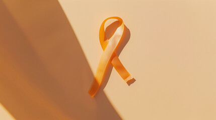Flat lay orange satin cancer ribbon blank background support leukemia multiple sclerosis disease self-injury awareness kidney skin adhd copd treatment survivor copy space header medical banner concept