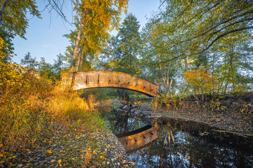 wooden bridge in autumn landscape