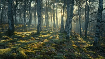 Wandcirkels plexiglas Enchanted Forest Sunlight and Mossy Ground © nitiroj