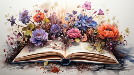 A captivating explosion of colorful abstract art emerging from the pages of an open book, symbolizing creativity and imagination.