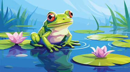 Fototapeta premium Illustration of a frog and water on a white background