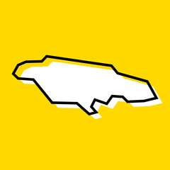 Jamaica country simplified map. White silhouette with thick black contour on yellow background. Simple vector icon