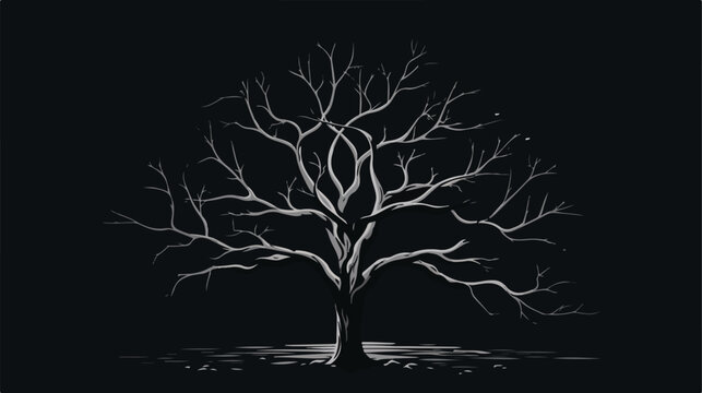 Illustration with bare tree isolated on black