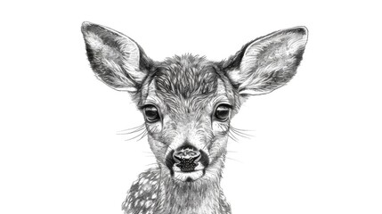  Black-and-white image of a deer's face, wrinkled