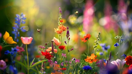 Flowers and bees in the garden