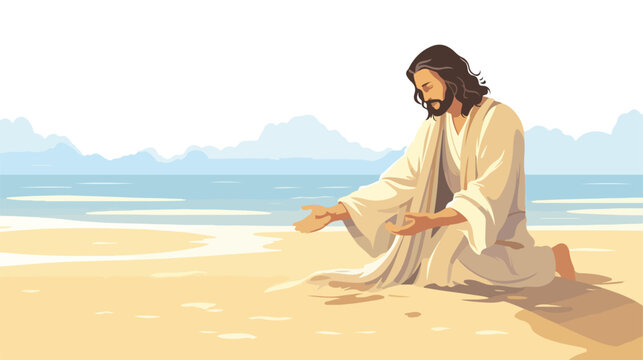 Jesus Finger Writing in the Sand flat vector