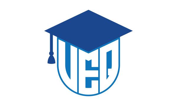 VEQ initial letter academic logo design vector template. school college logo, university logo, graduation cap logo, institute logo, educational logo, library logo, teaching logo, book shop, varsity
