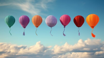 Fototapeta premium Five colour ballons floating in air UHD wallpaper