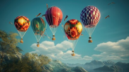 Five colour ballons floating in air UHD wallpaper