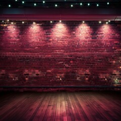 Room with brick wall and burgundy lights background