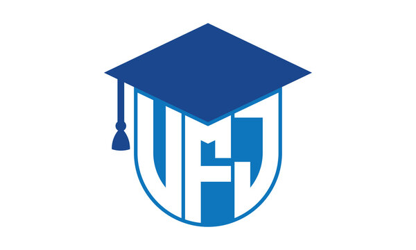VFJ initial letter academic logo design vector template. school college logo, university logo, graduation cap logo, institute logo, educational logo, library logo, teaching logo, book shop, varsity