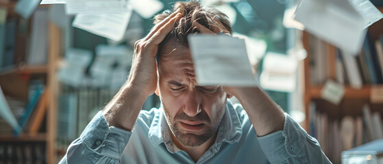 Mental health issues from work-related stress and duties. - obrazy, fototapety, plakaty