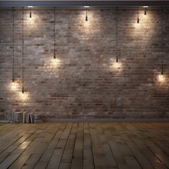 Room with brick wall and gray lights background