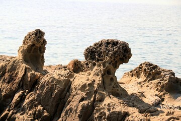 Strange formed sandstone on the coast of Lopar on the island Rab, Croatia