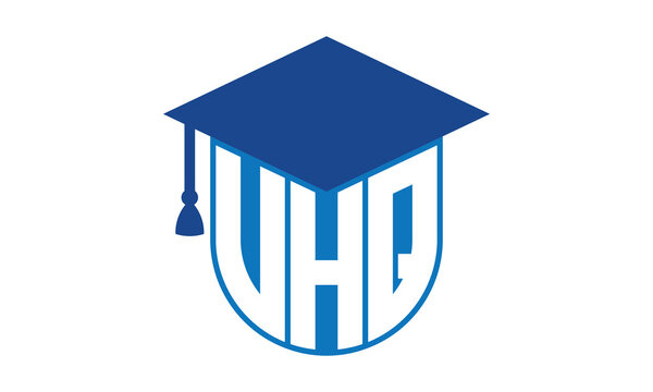 VHQ initial letter academic logo design vector template. school college logo, university logo, graduation cap logo, institute logo, educational logo, library logo, teaching logo, book shop, varsity