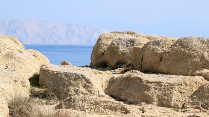 Sandstone formation on the coast of Lopar on the island Rab, Croatia