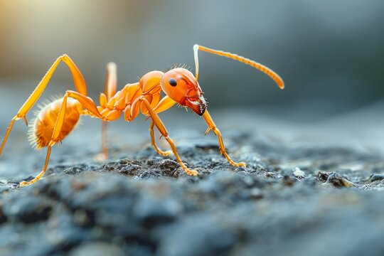 Red fire ant on a stone.