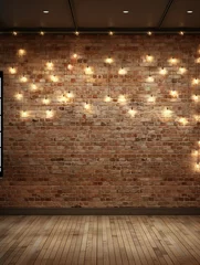 Foto op Canvas Room with brick wall and ivory lights background © Celina