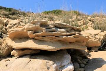 Lovely formed sandstone on the coast of Lopar on the island Rab, Croatia