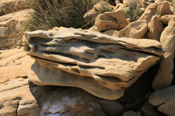 Lovely formed sandstone on the coast of Lopar on the island Rab, Croatia
