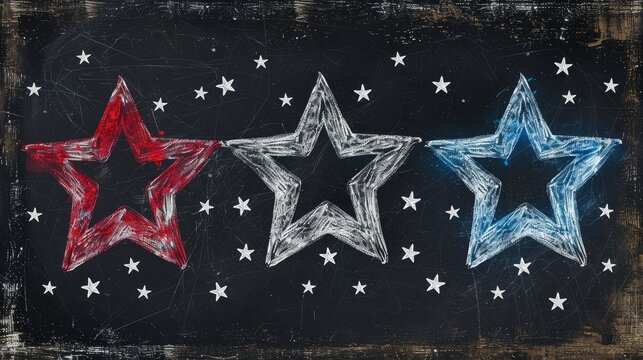 Red white and blue stars on a chalkboard background - Americana patriotic theme