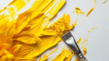 Vibrant Yellow Paint and Petals Abstract Composition