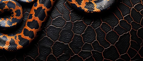  A macro image of a snake's skin, showing two contrasting colors on its top and bottom sides - obrazy, fototapety, plakaty